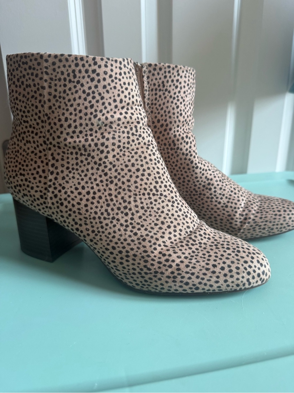 LOFT Spotted Suede Ankle Boots in Beige and Black